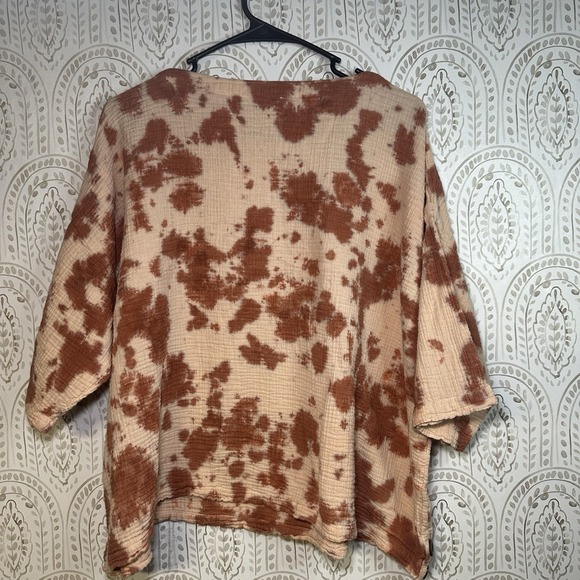 J. Jill size XL Petite short sleeve boxy top tie dye gauzy slub cotton Boho - Picture 2 of 9